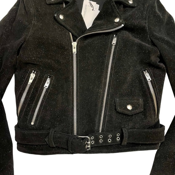 NWT IRO Adri Suede Leather Black Glitter Moto Jacket - Picture 3 of 10